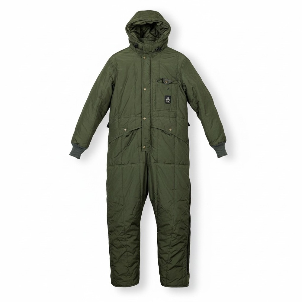 RefrigiWear Men Insulated Coveralls Large Green Hooded Quilted Workwear Gorpcore